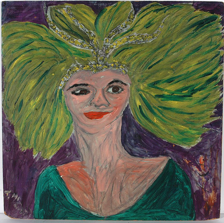 Justin McCarthy. Blonde Woman.: Justin McCarthy. Blonde Woman. Signed. Not dated. Oil on masonite. Minor condition problems with stray scratches, otherwise good condition. 24”x 24”. Exhibited in Outsiders Art Beyond The Norms, 1