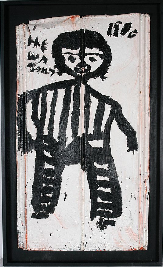 Mary T. Smith. He Was…: Mary T. Smith. He Was… 1980. Not signed. Paint on found roofing tin. Excellent environmental condition. Image is 26.5” w x 47” h. Frame is 32” w x 53”h. Est. $1,000-2,000. Ship: $200