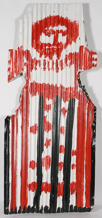 Mary T. Smith. Full Figure.: Mary T. Smith. Red and Black Full Figure. Not signed. Paint on cut corrugating roofing tin. Great condition. 26”w x 59”h. Est. $1,000-1,500. Ship: $200