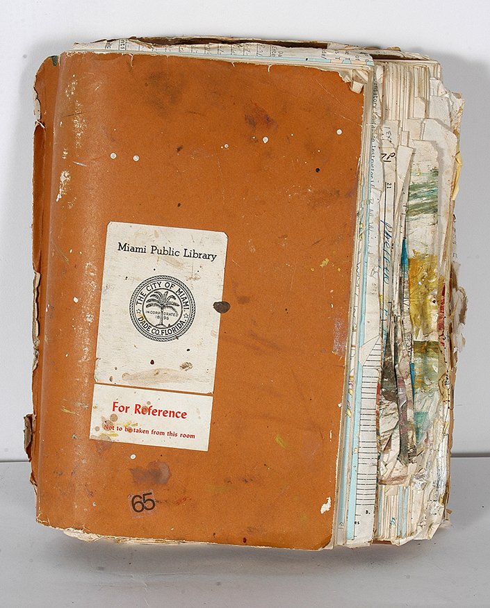 Purvis Young. Miami Public Library Book.: Purvis Young. Miami Public Library Book. Paint on paper, attached to reference book. 100’s. of works. Great condition. 10” x 12” x 3”. Est. $400-600. Ship: $35