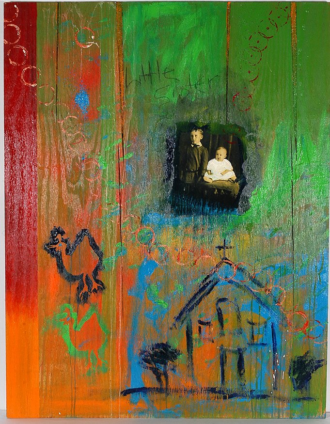 Cedric Smith. Little Sister.: Cedric Smith. Little Sister. Titled, not signed or dated. Very early example. Paint and photo on board. Excellent condition. 34” w x 44”h. Est. $1,000-2,000. Ship: $150