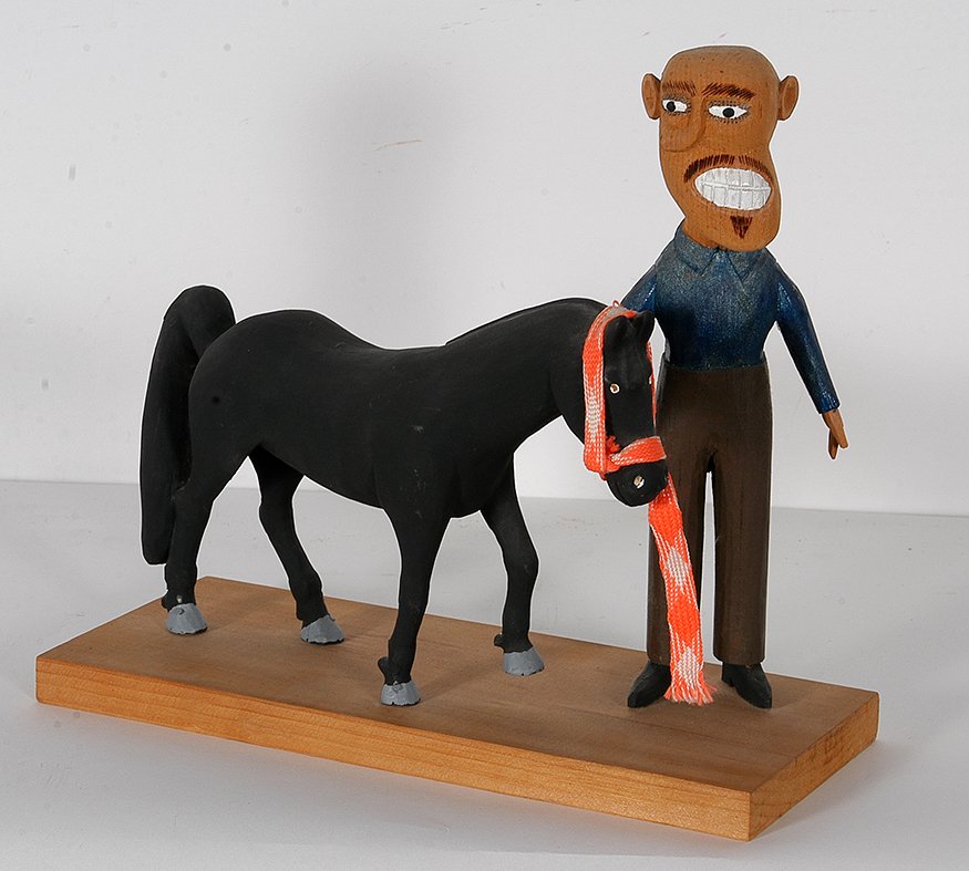 Sulton Rogers. Man With Horse.: Sulton Rogers. Man With Horse. 1992. Carved and painted wood. 11” x 12.5” x 5”. Excellent condition. Est. $300-500. Ship: $65