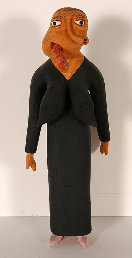 Sulton Rogers. Woman w Snake.: Sulton Rogers. Woman With Snake In Mouth. Not signed or dated. Carved and painted wood. Excellent condition. 11.5”h. Est. $200-400. Ship: $35