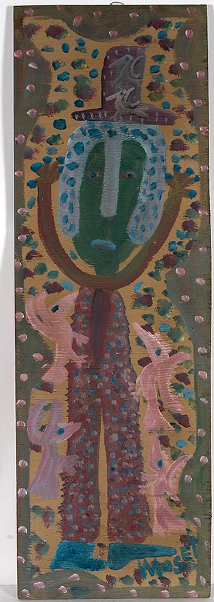 Mose Tolliver or Mose Attrib. Dressed Up.: Mose Tolliver or Mose Attrib. Dressed Up And Ready To Go Mose. Signed. Not dated. Paint on board. Excellent condition. 13” w x 40”h. Private collection. Est. $1,000-1,200. Ship: $65