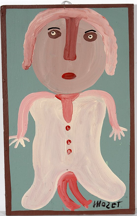 Mose Tolliver. Pink Haired Woman.: Mose Tolliver. Pink Haired Woman. Signed. Not dated. Paint on board. Excellent condition. 13” w x 21”h. Est. $500-800. Ship: $45