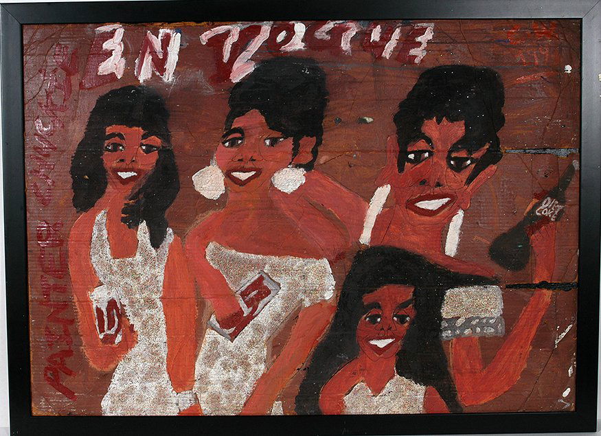 Artist Chuckie Williams. En Vogue.: Artist Chuckie Williams. En Vogue. 1993. Signed, dated and titled. Paint on found cardboard with glitter. Great condition. Size with frame is 44” w x 32”h. Est. $400-800. Ship: $200