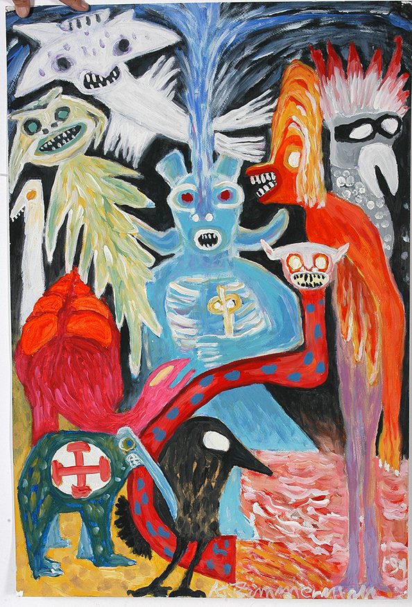 Kurt Zimmerman. Key To Universal Cross.: Kurt Zimmerman. Key To The Universal Cross. 1994. Signed, dated and titled. Paint on poster. Excellent condition. 24” w x 36”h. Est. $400-600. Ship: $75