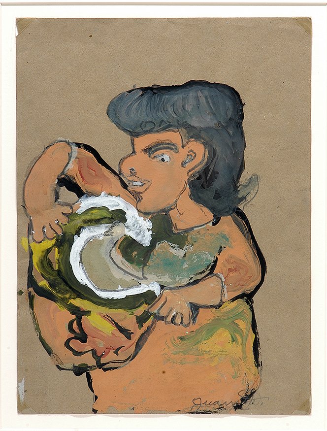 Juanita Rogers. Self-Portrait.: Juanita Rogers. Self-Portrait. Signed, not dated. Paint and pencil on cardboard. Excellent condition. Image is 9” w x 12”h. Frame is 17” w x 20”. Est. $300-500. Ship: $45