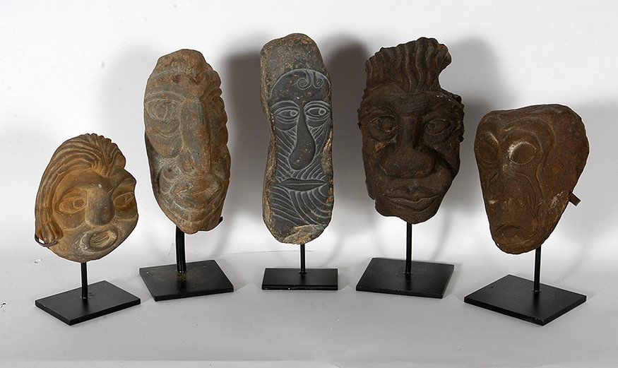 David Marshall. Group of Five Heads.: David Marshall. Group of Five Heads. Carved stone. Great condition. Average size is 7”h. Est. $300-500. Ship: $75