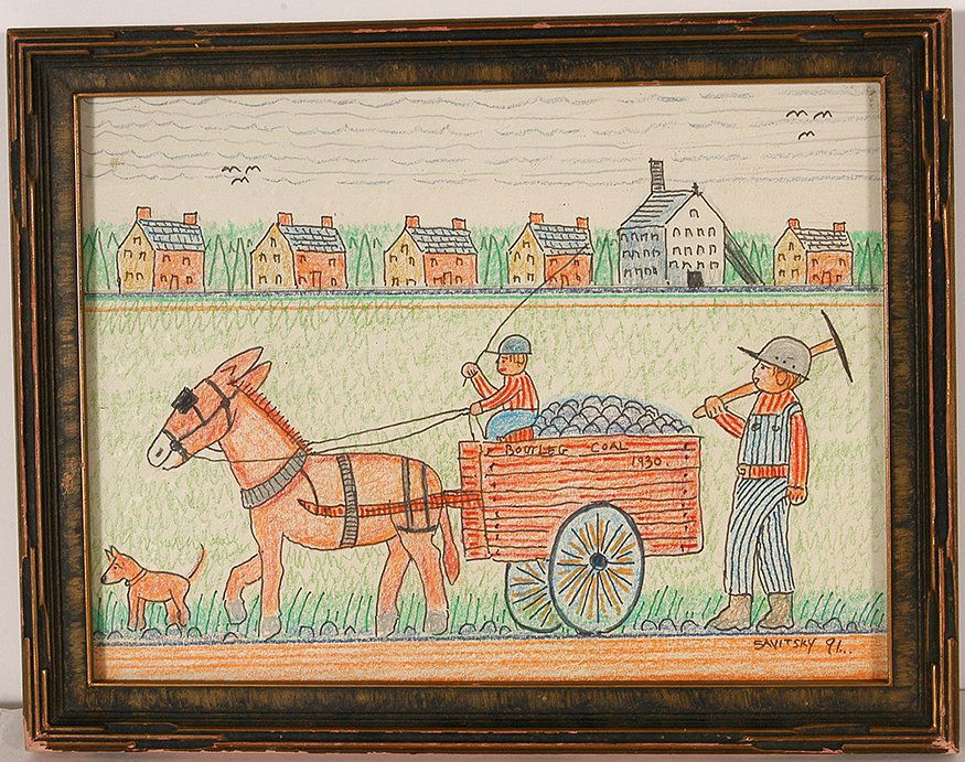 Jack Savitsky. Boot Leg Coal.: Jack Savitsky. Boot Leg Coal. 1991. Signed and dated. Colored pencil on paper. Excellent condition. 13” w x 10”h. Est. $100-200. Ship: $35