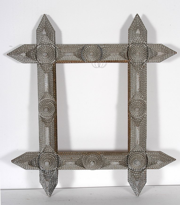 Painted Tramp Art Frame.: Tramp Art Painted Tramp Art Frame. Painted wood. Minor chips, otherwise excellent condition. 20” x 18” x 1.5”. Private condition. Est. $200-300. Ship: $45