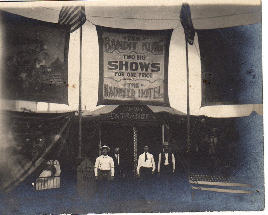 The Bandit King Freak Show Postcard.: Anonymous Photography. The Bandit King. Black and white freak show banner postcard. Good condition. 5.5” w x 3.5”. Est. $50-100. Ship: $10