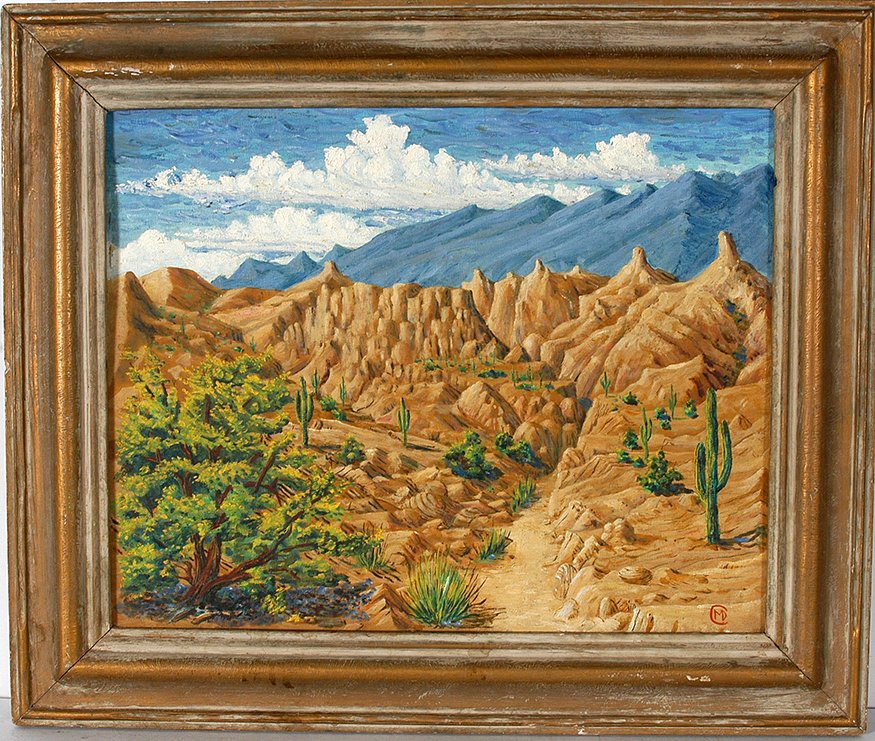 Coppinger. Desert To Mountain.: Martin Dean Coppinger. Desert To Mountain Landscape. Signed. Not dated. Oil on canvas panel. Great condition. Size with frame is 25” w x 21” h. Est. $400-600. Ship: $45