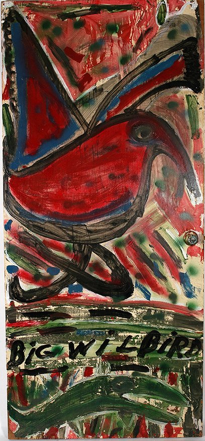 Willie Jinks. Big Wil Bird.: Willie Jinks. Big Wil Bird. Signed. Not dated. Paint on found hollow door. Front is in good, condition. 36”w x 79” h. Est. $200-400. Buyer is responsible for shipping.
