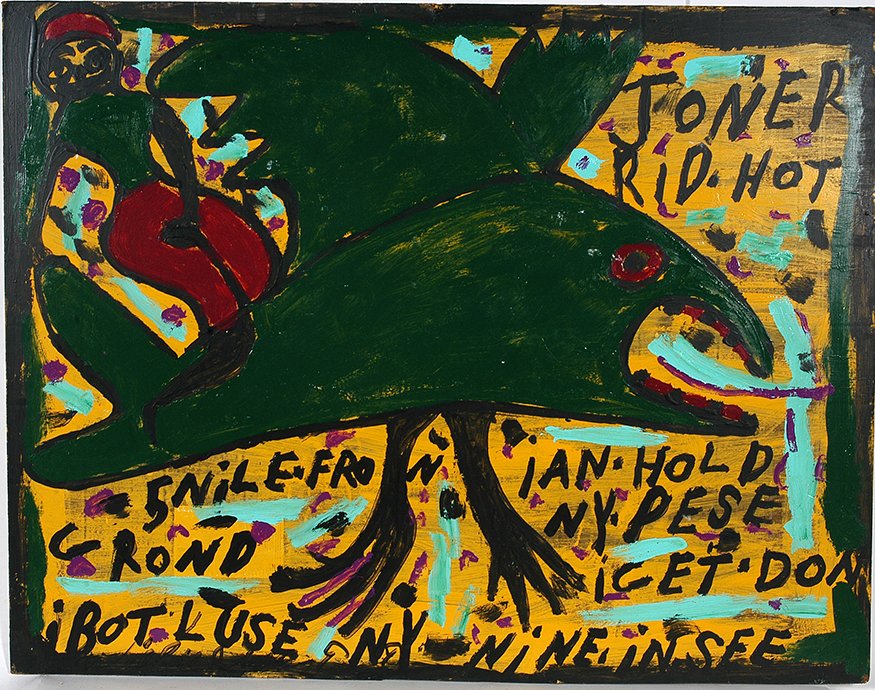 Willie Jinks. Joner Rid Hot.: Willie Jinks. Joner Rid Hot. 1999. Signed and dated. Paint on found tile board. Excellent condition. 48” w x 38”h. Est. $300-500. Ship: $150