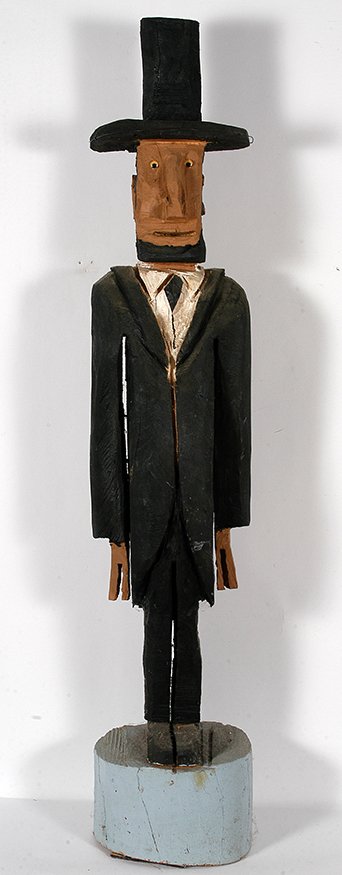 Unknown Abe Lincoln.: Unknown Abe Lincoln. Not signed or dated. Carved and painted wood. Great condition. 12” x 64”h. Est. $200-300. Ship: $300