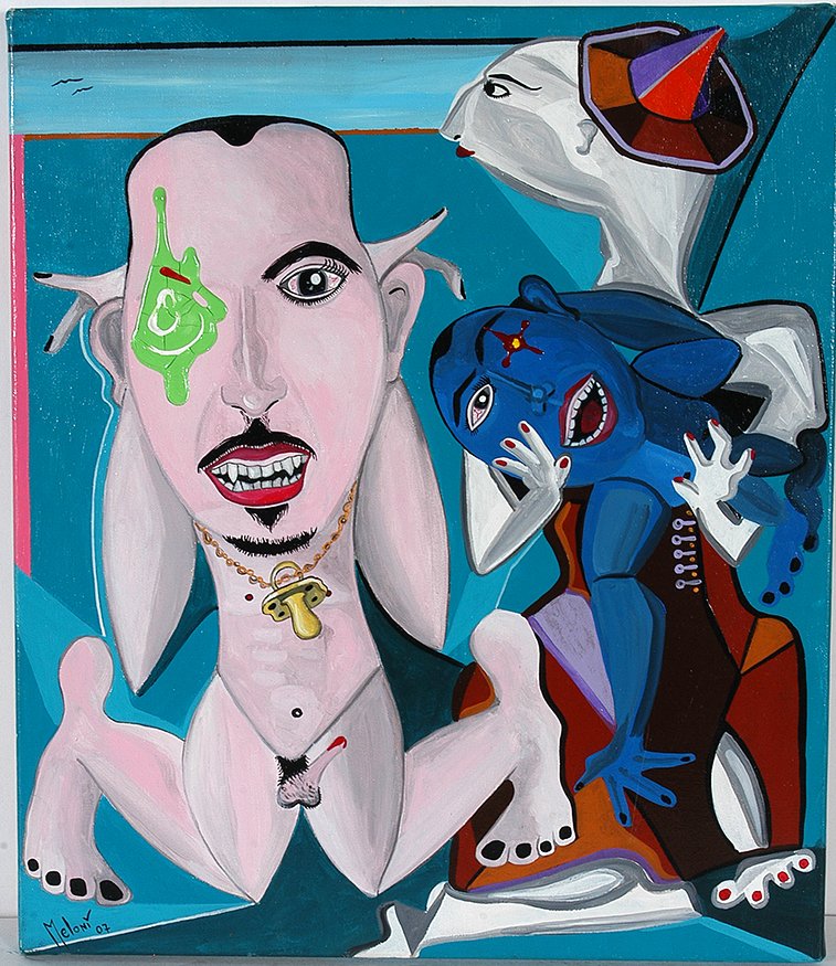 Franco Meloni. Erotic Self-Portrait.: Franco Meloni. Erotic Self-Portrait. 2007. Signed and dated. Acrylic on canvas. Minor scratch, otherwise great condition. 12”x 14”h. Est. $100-200. Ship: $35