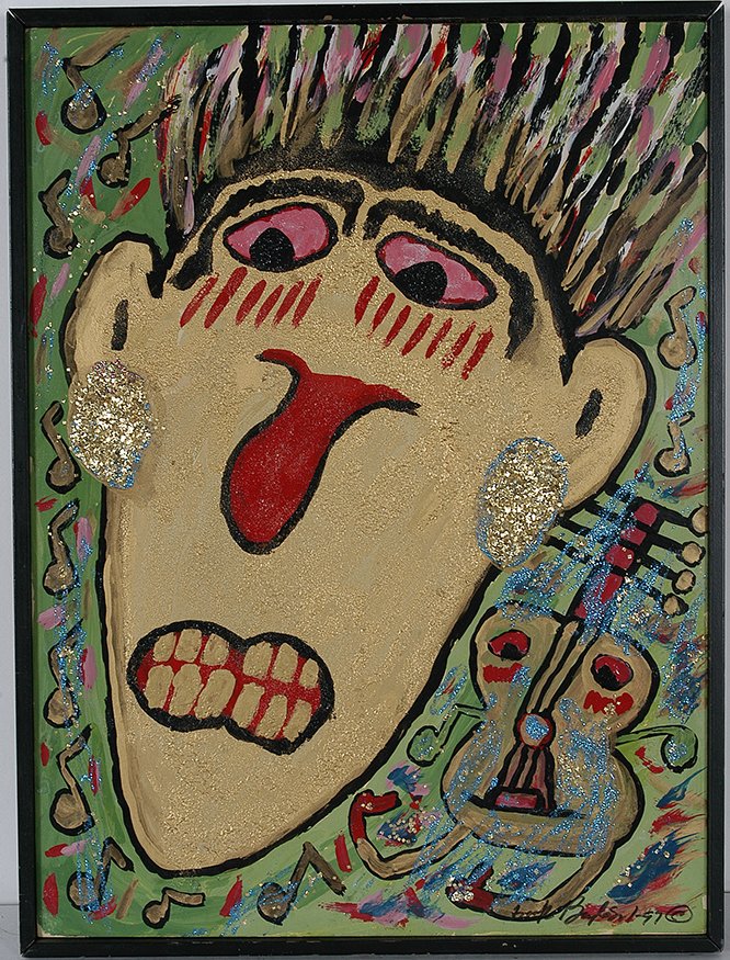 Frank Boyle, Sr. Golden Face.: Frank Boyle, Sr. Golden Face. 1997. Signed and dated. Paint and glitter on masonite. Excellent condition. 14” x 20”. Est. $100-200. Ship: $45