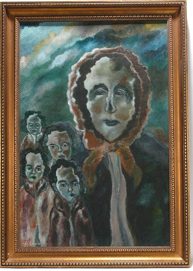 Abraham Levin. Women With Children.: Abraham Levin. Women With Children. 1940’s. Signed. Not dated. Oil on masonite. Excellent condition. Size with frame is 29” w x 42”h. Provenance: ex. Bishop / Johnson Collection. Est. $2,000-3,0