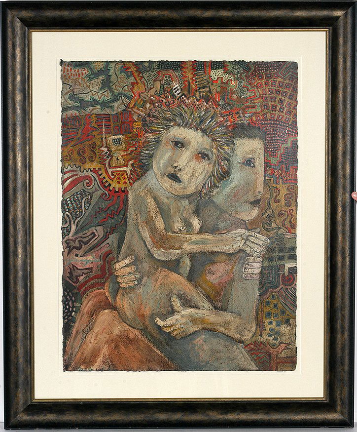 Terry Turrell. Couple In Loving Embrace.: Terry Turrell. Couple In Loving Embrace. Signature and date not visible. Paint on tar paper. Excellent condition. Image is 23” w x 30”h. Frame is 34” x 41”. Provenance: Important California Es