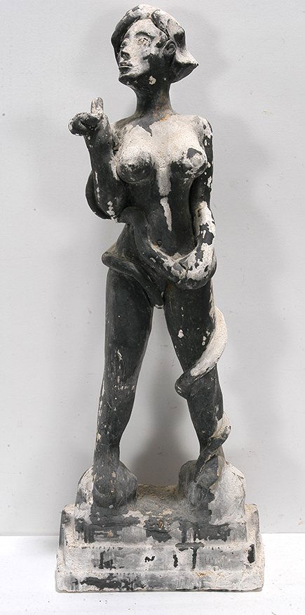 Hermon Finney. Eve With Serpent.: Hermon Finney. Eve With Serpent. Not signed or dated. Titled. Plaster with paint. Minor loss to snake and arm, otherwise great condition. 7” x 4” x 19”h. Provenance: A prominent Southern Collect
