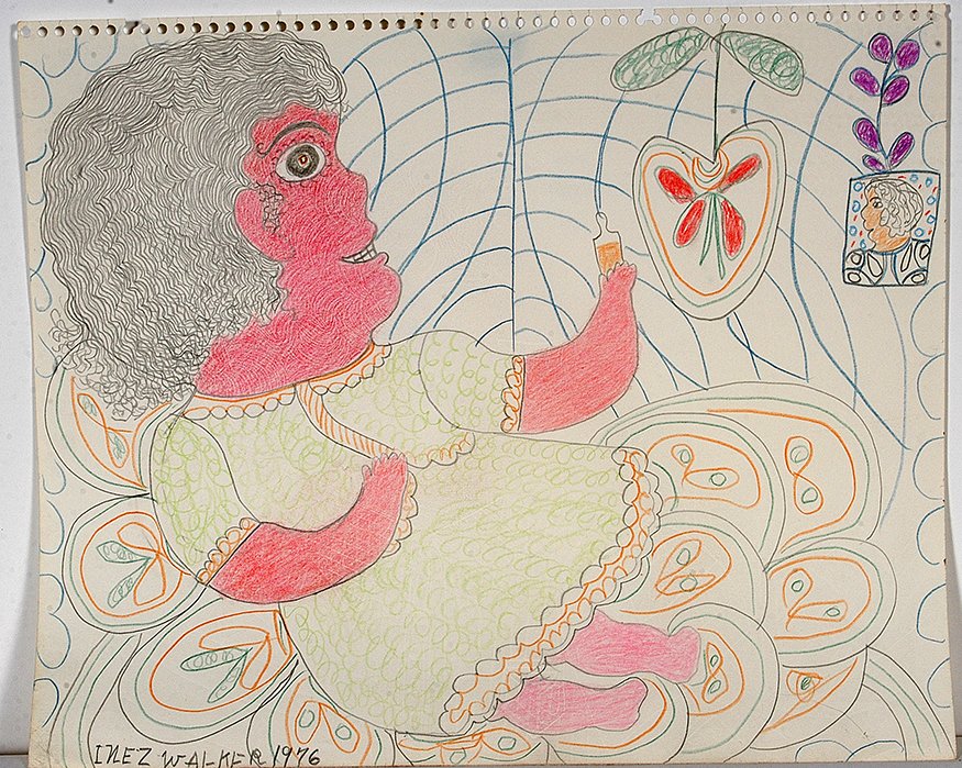 Inez Nathaniel Walker. Reclining Woman.: Inez Nathaniel Walker. Reclining Woman. 1976. Signed and dated. Colored pencil on paper. Excellent condition. 17” w x 14”h. Property from Collection of Pat Parsons, proceeds to benefit the Frances
