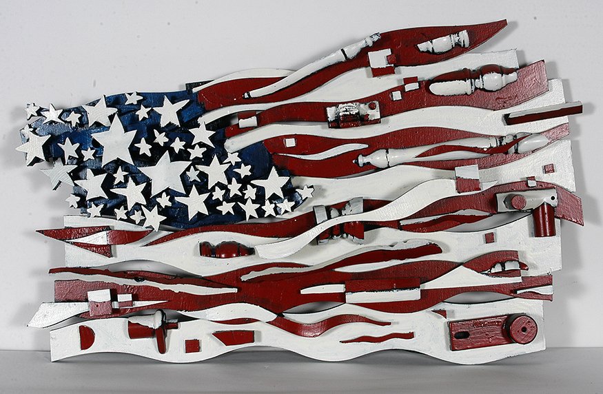 Ab The Flagman. American Flag.: Ab The Flagman. American Flag. Not signed or dated. Pain on cut and scraped wood. Excellent condition. 36”w x 21”h. Est. $1,000-1,500. Ship: $100