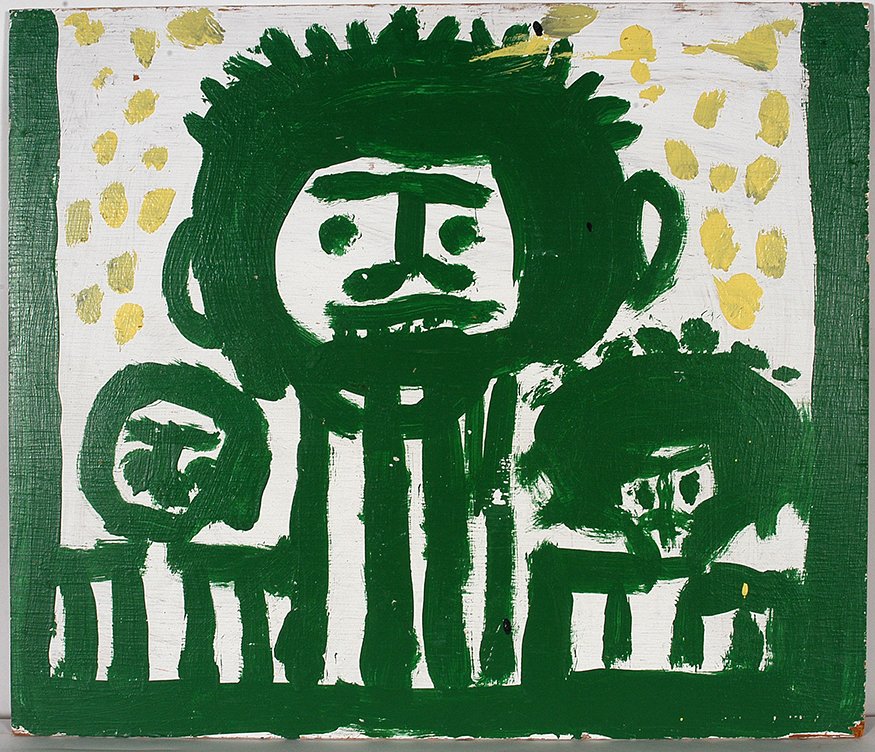 Mary T. Smith. Three Figure In Green.: Mary T. Smith. Three Figure In Green. Signed on back. Not dated. Paint on board. Minor chip on corner, otherwise excellent condition. 28” w x 24”h. Est. $800-1,200. Ship: $55