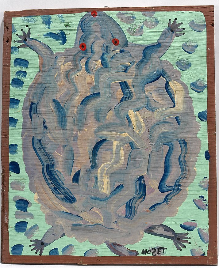Mose Tolliver. Soft Shell Turtle.: Mose Tolliver. Soft Shell Turtle. Signed and titled. Not dated. Paint on found board. Excellent condition. Nice example. 18.5” w x 22”h. Est. $300-500. Ship: $45