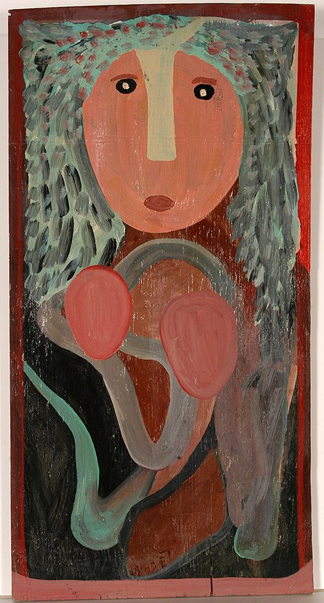 Mose Tolliver (or Charles Collaboration). Luvin Woman: Mose Tolliver (or Mose / Charles Collaboration.). Luvin Woman. Signed and titled. Not dated. Paint on board. Excellent condition. 15.5” w x 29.5”h. This is most likely a very early collaboration b