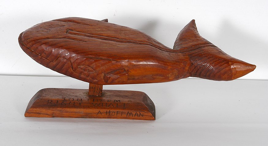 Albert Hoffman. Southern Right Whale.: Albert Hoffman. Southern Right Whale. 1973. Signed, dated and titled. Carved spruce and oak. Excellent condition. 15” x 6” x 6”. Est. $200-400. Ship: $45