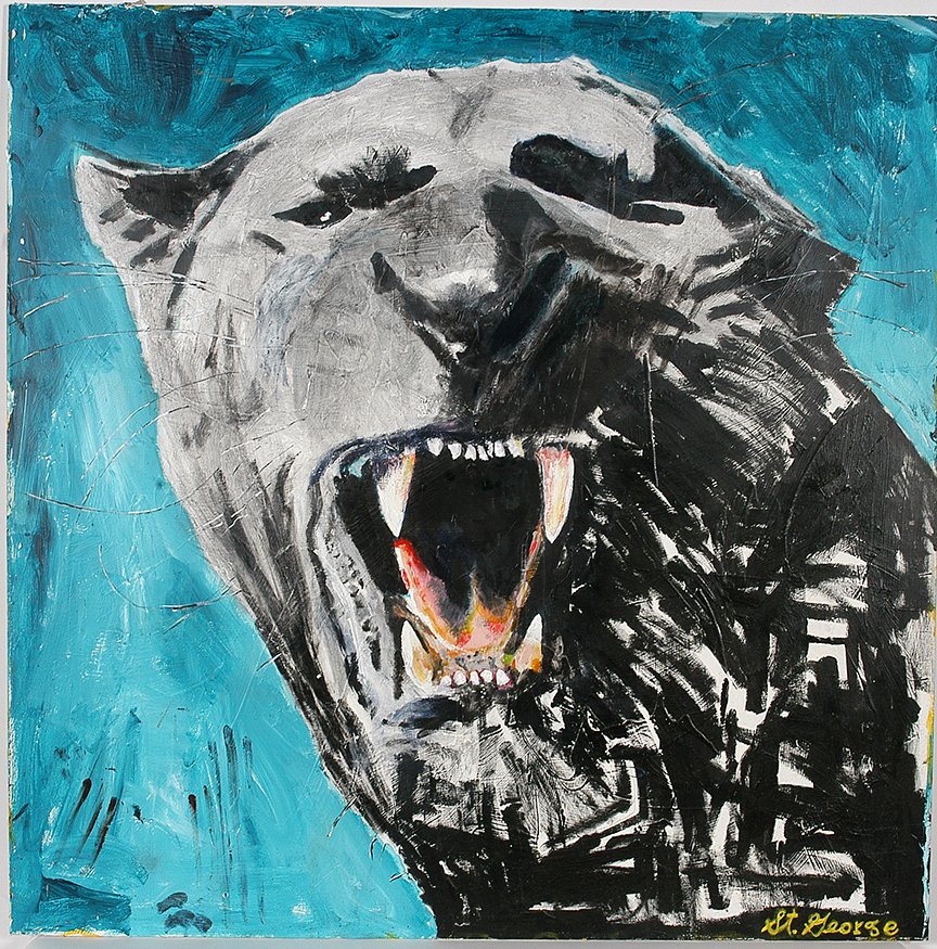 St. George. Panther.: St. George. Panther. 2013. Signed and dated. Paint on board. Excellent condition. 48” x 48”. Est. $500-800. Ship: $300