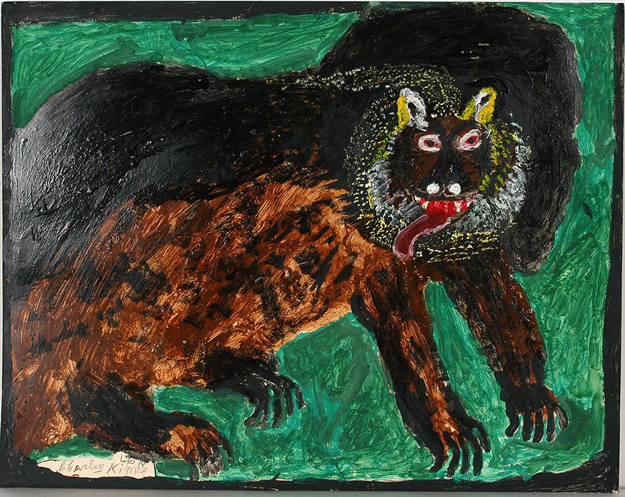 Charlie Kinney. Lion.: Charlie Kinney. Lion. Signed and titled. Not dated. Paint on poster. Excellent condition. 28” w x 22”h. Est. $800-1,200. Ship: $65