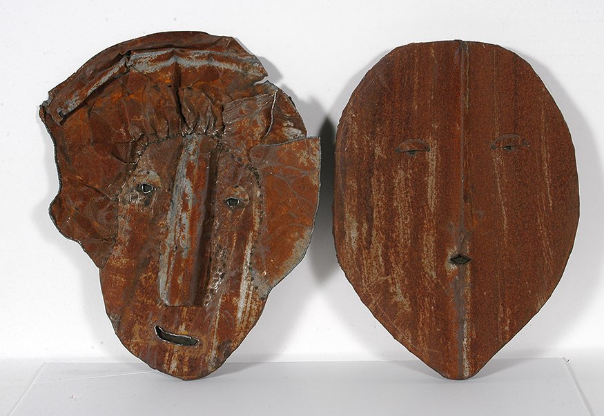 Jerry Coker. The Resident And Loss.: Jerry Coker. The Resident And Loss. Signed. Not dated. Rusted tin over wood. Excellent condition. 16” x 19” average size. Est. $200-300. Ship: $65