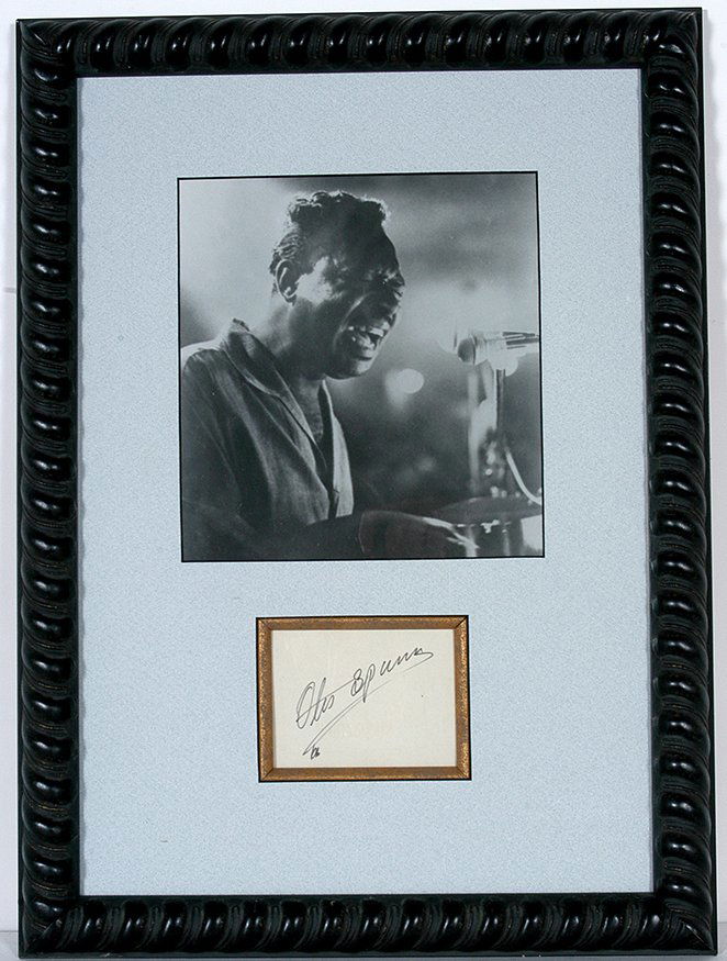 Otis Spann. Photo With Signature Card.: Otis Spann (1930-1970). Photo With Signature Card. Photo is 8” x 8”. Signature card is 4” x 4”. Frame is 15” w x 20” h. Est. $300-500. Ship: $35. Leading post-war Chicago Blues Pianist. Pl