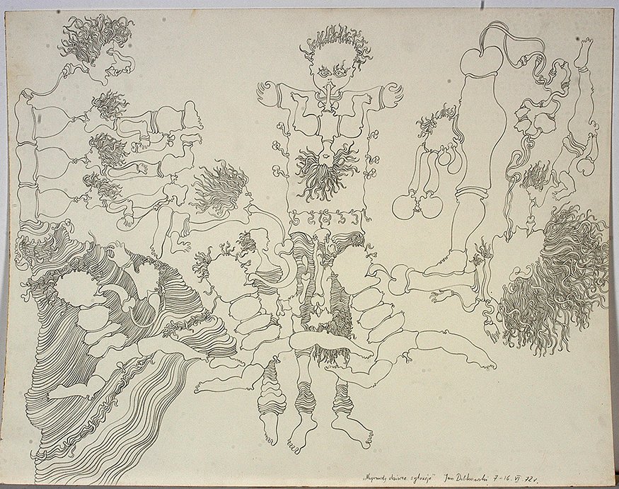 Jan Dobkowski. Erotic Line Drawing.: Jan Dobkowski. Erotic Line Drawing. 1972. Signed and dated. Graphite on poster. Excellent condition. 24” w x 19”h. Est. $200-400 Ship: $35