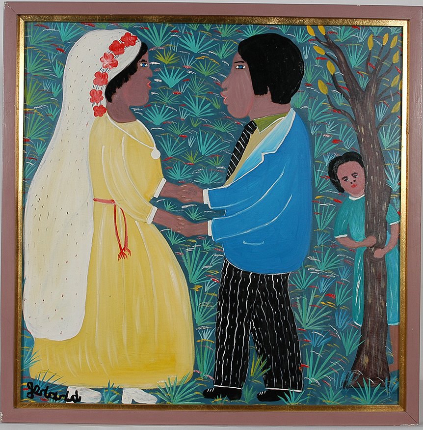 Gerard Fortune. Couple Meeting In The Forest.: Gerard Fortune. Couple Meeting In The Forest. Signed. Not dated. Oil on masonite. Excellent condition. Size with frame is 26” x 26”. Est. $200-300. Ship: $55