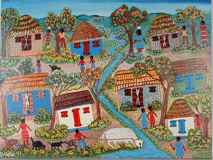 Gerard Fortune. Village Scene.: Gerard Fortune. Village Scene. Signed. Not dated. Oil on canvas. Excellent condition. Very large is 47” w x 34”h. Est. $800-1,200. Ship: $150