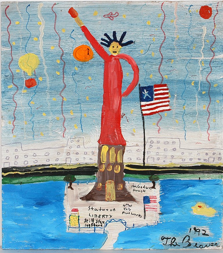 Robin “The Beaver” Beverland. Statue Of Liberty.: Robin “The Beaver” Beverland. Statue Of Liberty. 1992. Signed and dated. Paint on board. Excellent condition. 25” w x 28” h. Provenance: The Gitter Family Collection. Est. $200-300. Ship: $45