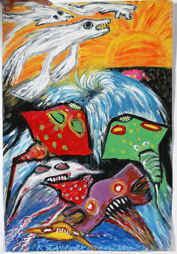 Kurt Zimmerman. Sting Ray In The Sea.: Kurt Zimmerman. Sting Ray In The Sea. 1993. Signed and dated. Paint on poster. Excellent condition. 24” w x 36”h. Est. $400-800. Ship: $75