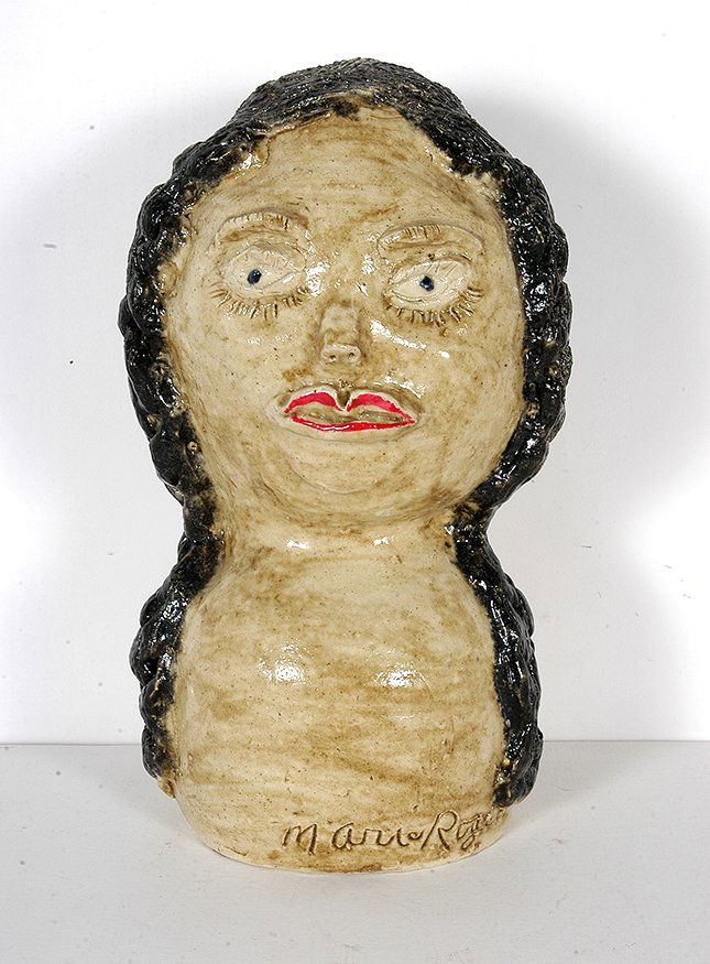 Marie Rogers. Girl With Pig Tail Braids Bust.: Marie Rogers. Girl With Pig Tail Braids Bust.Signed. Not dated. Mixed glazes. Mint condition. 11”h. Est. $200-400. Ship: $45