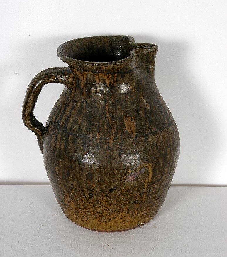 Lanier Meaders. Large Water Pitcher.: Lanier Meaders. Large Water Pitcher.c. late 1970’s. Signed. Ash glaze. Mint condition. 9”h. Est. $200-400. Ship: $45