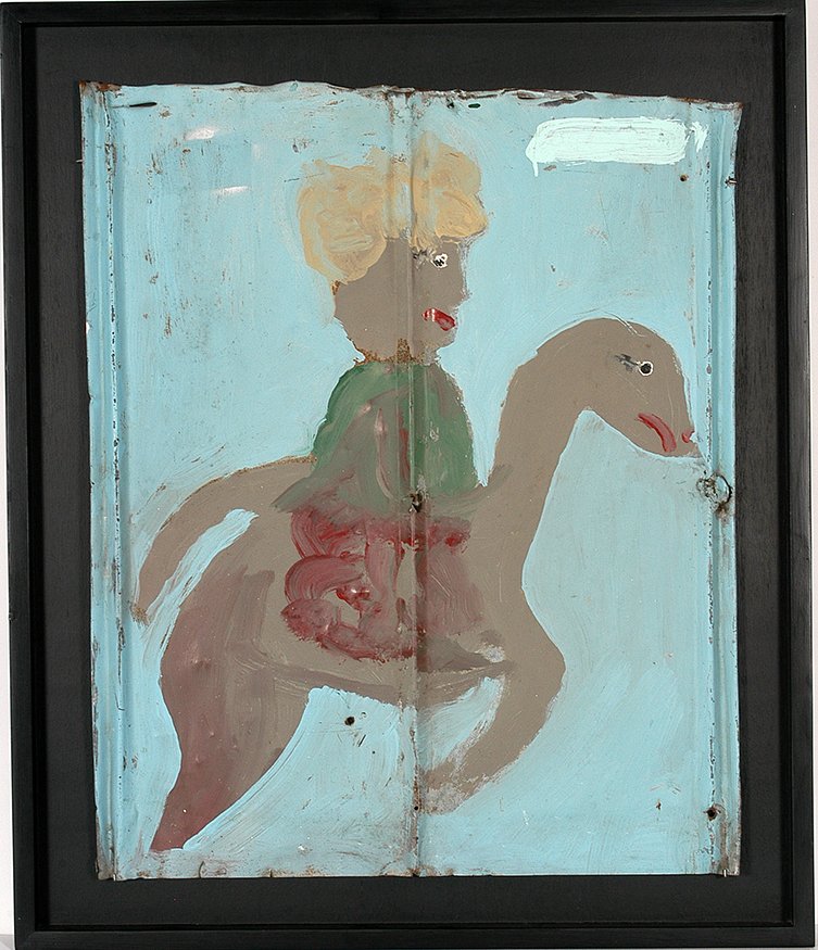 Sam Doyle. Wise Man On Camel.: Sam Doyle. Wise Man On Camel.Not signed or dated. Original price of $100 painted out. Paint on found tin. Environmental wear, otherwise excellent condition. 26” w x 30” h. Frame is 31” w x 37”
