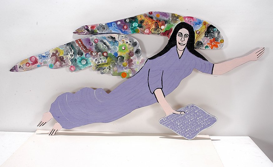 Howard Finster. Angel With Tablet, #4,615.: Howard Finster. Angel With Tablet, #4,615.1985. Paint on wooden cutout (no markers). 23” x 38”. Excellent condition. Est. $1,000-2,000. Ship: $85
