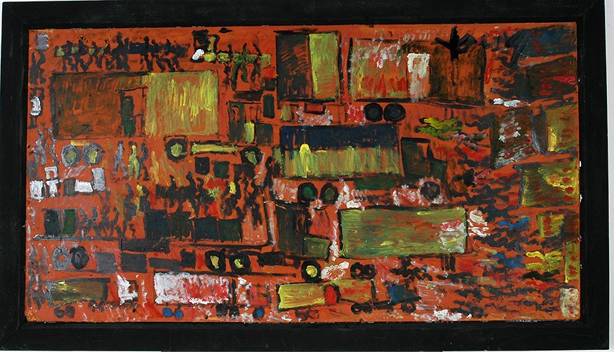 Purvis Young. Traffic In The City.: Purvis Young. Traffic In The City.Signed. Paint on board. 48”w x 24”h with frame. Excellent condition. Est. $1,000-2,000. Ship: $85