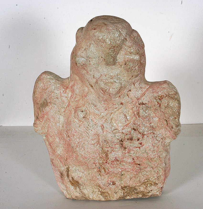 Raymond Coins. Ghostly Figure.: Raymond Coins. Ghostly Figure.Possibly signed on verso. Not dated. Carved riverstone with high mica content. Excellent condition. 10” x 12”. Provenance: Jay Tobler Collection. Est. $1,000-2,000. S