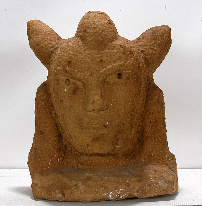 Earnest Popeye Reed. Medicine Man.: Earnest Popeye Reed. Medicine Man.Signed. Not dated. Carved limestone. Excellent condition. 14” x 11” x 7”. Full page illustration In Haggerty Museum of Art’s Contemporary American Folk Art Ba