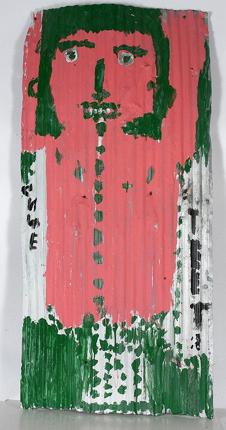 Mary T. Smith. Large Pink & Green Lady.: Mary T. Smith. Large Pink and Green Lady.Signed on verso. Paint on tin. Excellent condition. 26” w x 56”h. Est. $1,000-1,500. Ship: $100