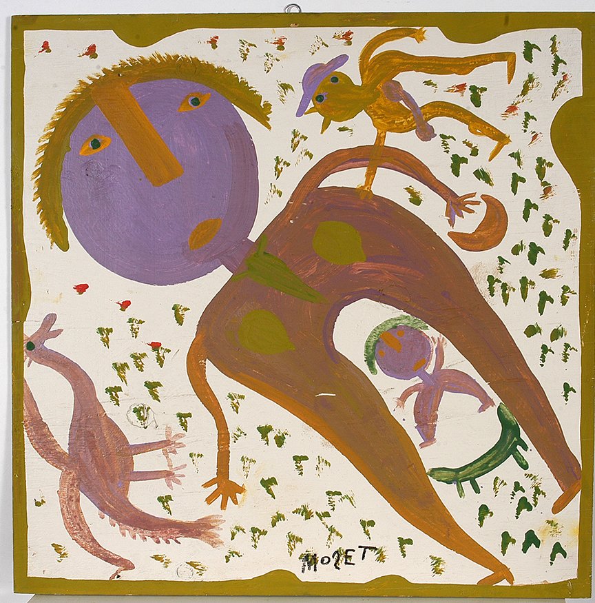 Mose Tolliver. Nude With Lots Of Friends.: Mose Tolliver. Nude With Lots Of Friends.Signed. Not dated. Paint on board. Excellent condition. 24” x 24”. Est. $400-800. Ship: $65