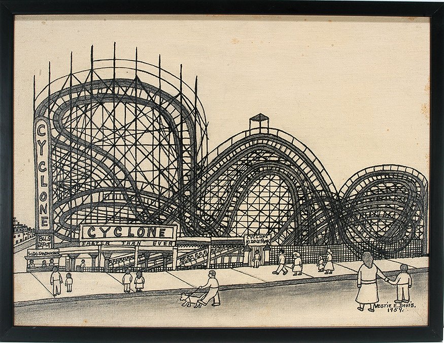 Vestie Davis. Cyclone.: Vestie Davis. Cyclone.1959. Signed and dated. Paint on canvas panel. Excellent condition. 17” w x 13”h. Est. $800-1,200. Ship: $35